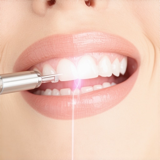 Dentist performing internal bleaching with laser in a dental clinic