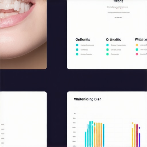 A high-resolution screenshot of a digital smile design plan with overlays of Invisalign treatment and whitening results