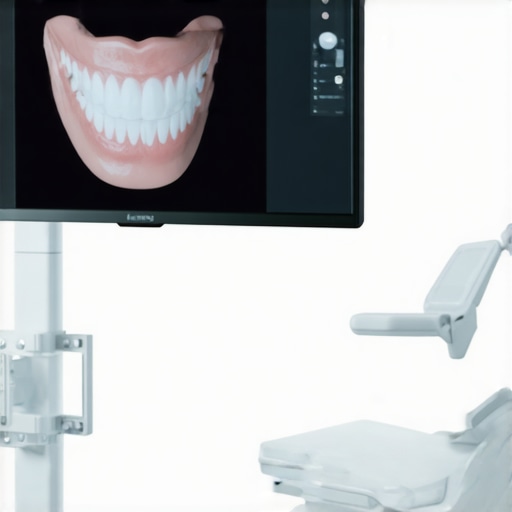 Futuristic dental clinic with digital smile visualization and smart orthodontic devices