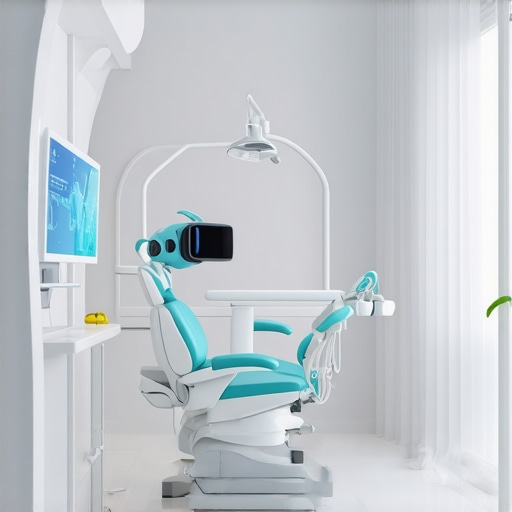 Futuristic Family Dental Clinic with Advanced Technology Modern dental clinic showcasing AI, 3D printing, AR, and VR tools for family care