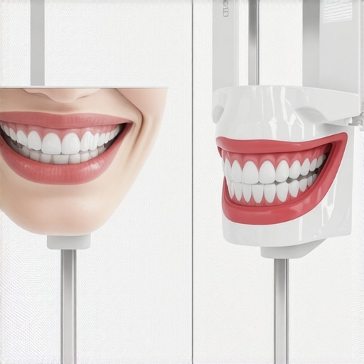 Futuristic dental clinic with 3D printers, AI displays, and VR headsets for patient consultations