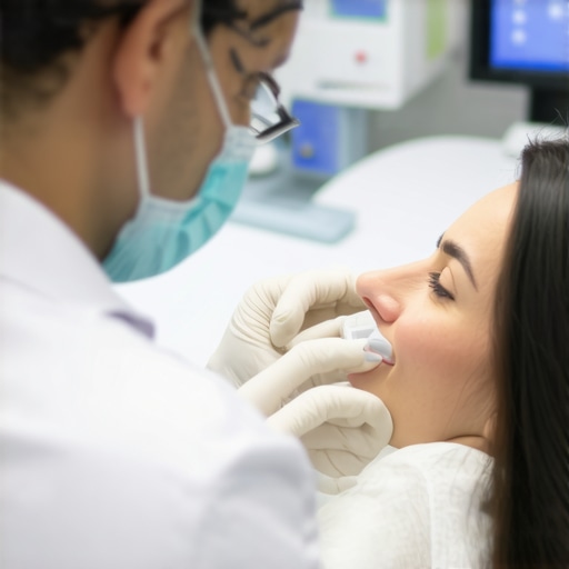 Dental professional examining 3D printed surgical guides for implant placement