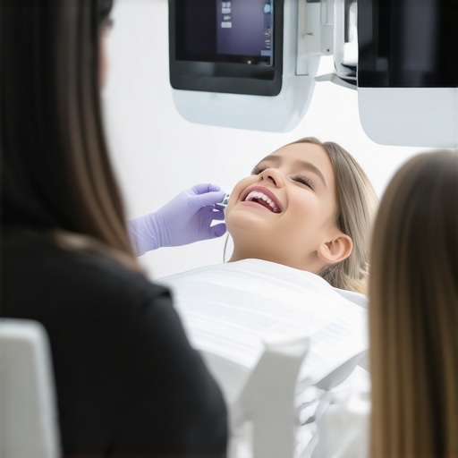 Digital Family Dental Consultation Dentist using intraoral scanner on a family patient in a modern dental clinic.