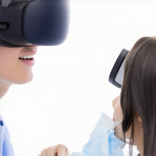 Dentist and family engaging with virtual reality for dental education