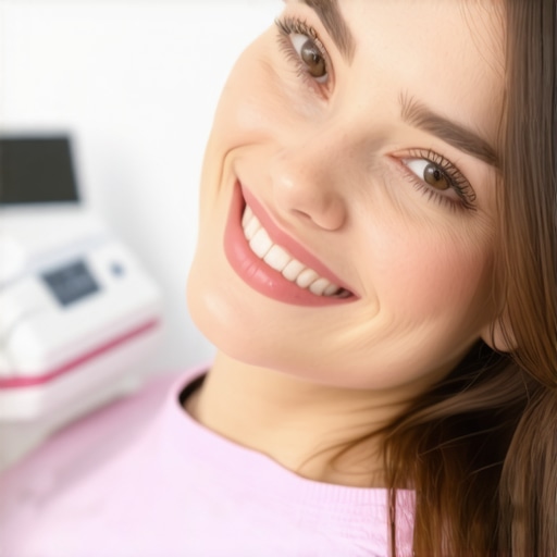 Modern dental clinic with advanced smile design technology and happy patient