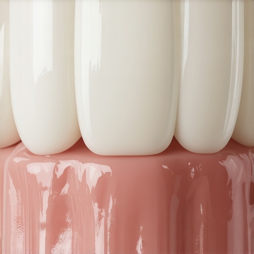 Close-up of a ceramic dental crown highlighting its translucency and realistic texture.