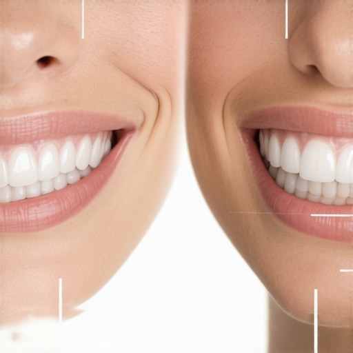 Virtual reality interface displaying a customized dental smile plan with veneers and aligners.