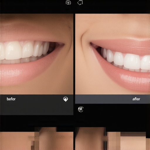 Digital interface displaying smile makeover simulation with before-and-after images.