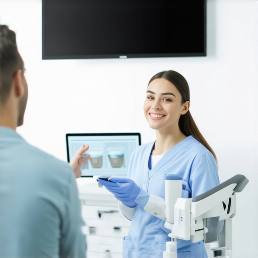 Dentists using digital smile design technology in a modern clinic