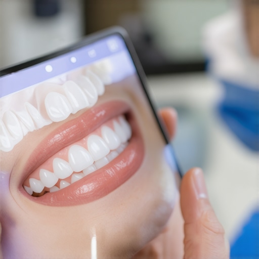 Dentist using digital tools for smile analysis in a modern clinic.