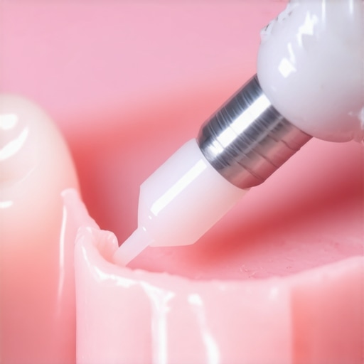 Dentist applying dental adhesive during a composite bonding procedure