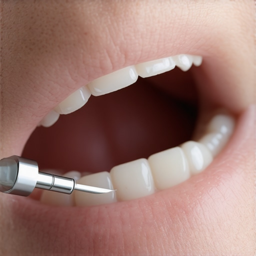 Dentist applying veneer with innovative adhesive in modern dental clinic.