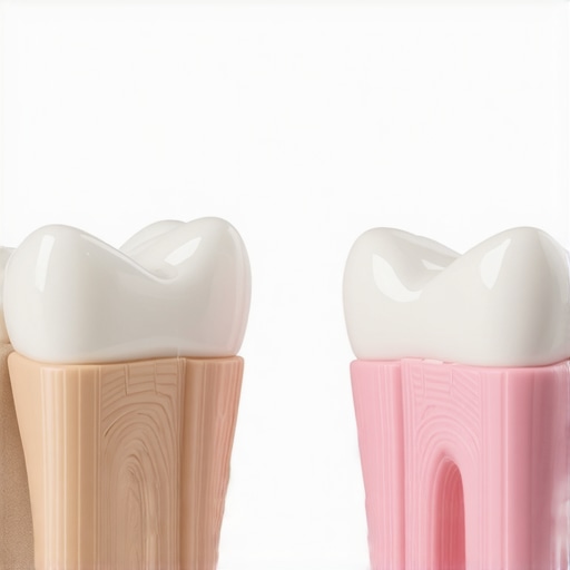 Cutting-edge Dental Technologies in Action Close-up of a 3D-printed dental model with nanomaterials and AI-driven digital smile design tools.