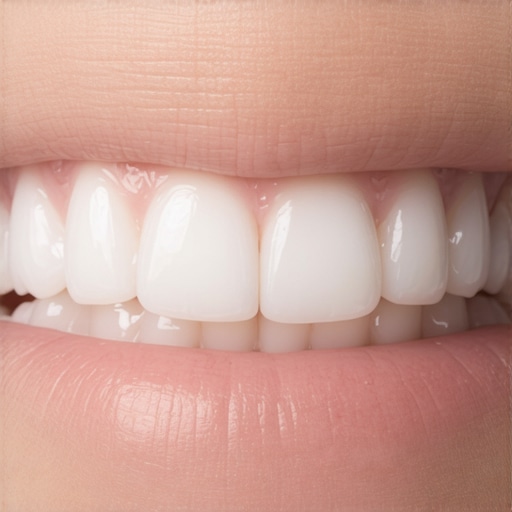 Close-up of porcelain veneers demonstrating nanotechnology enhancements for durability and stain resistance.