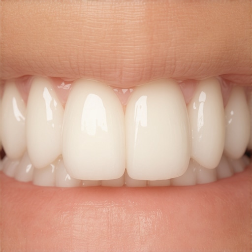 Innovative nanocomposite dental veneers in use Close-up image of sleek, stain-resistant nanocomposite veneers on teeth