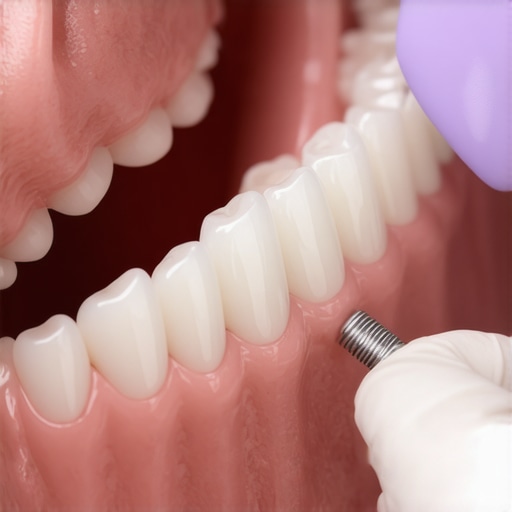 Dental professional holding shade guide next to patient’s teeth under proper lighting