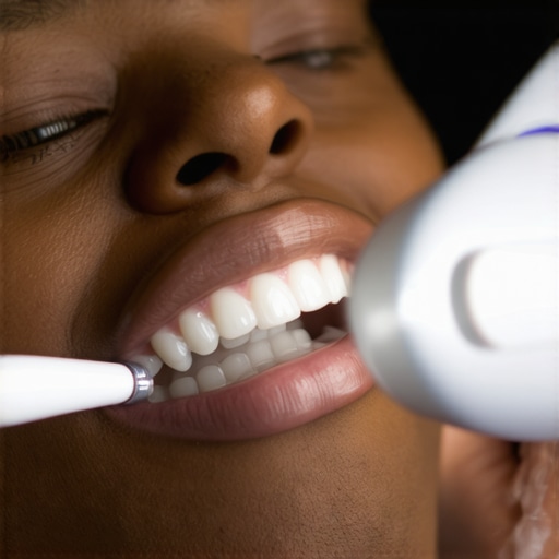 Person maintaining dental health with sonic toothbrush and water flosser
