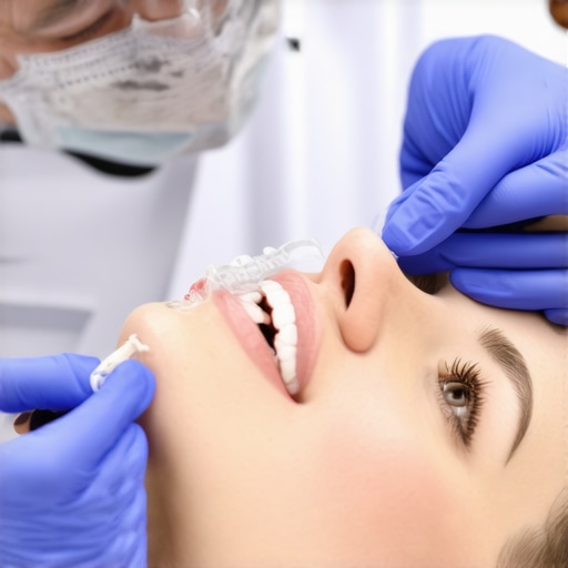 Dentist showing correct insertion of Invisalign trays to a patient.