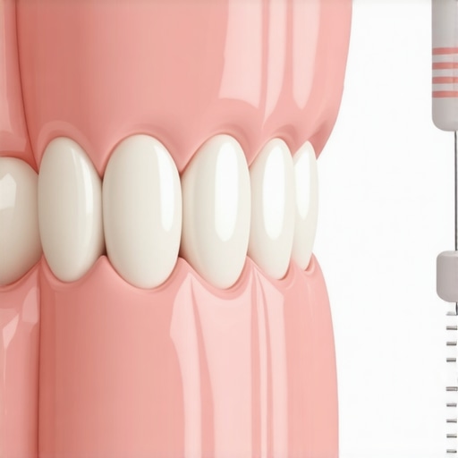 Hand holding a device revealing plaque on teeth for better cleaning