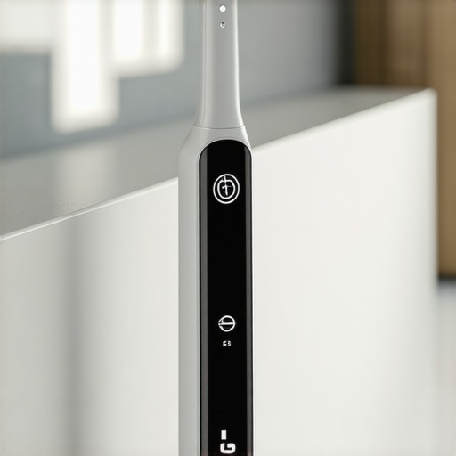 A sleek Philips Sonicare toothbrush with digital features on a bathroom countertop.