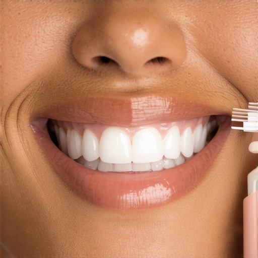 Person carefully applying teeth whitening gel with a tray