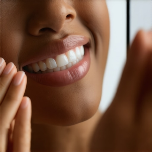 Assessing Bite Alignment During Invisalign Treatment Person examining their bite in mirror with aligners in place.