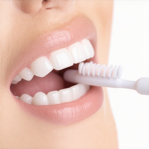 Person carefully cleaning gums near Invisalign attachments with soft tools.