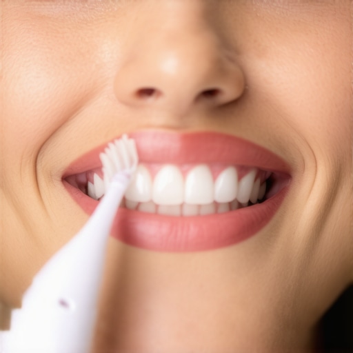 Using a Sonic Toothbrush for Veneer Maintenance Person cleaning veneers with a sonic toothbrush to maintain oral hygiene.