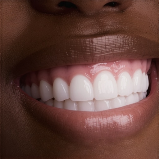 Close-up of a person's smile showcasing white, healthy teeth.