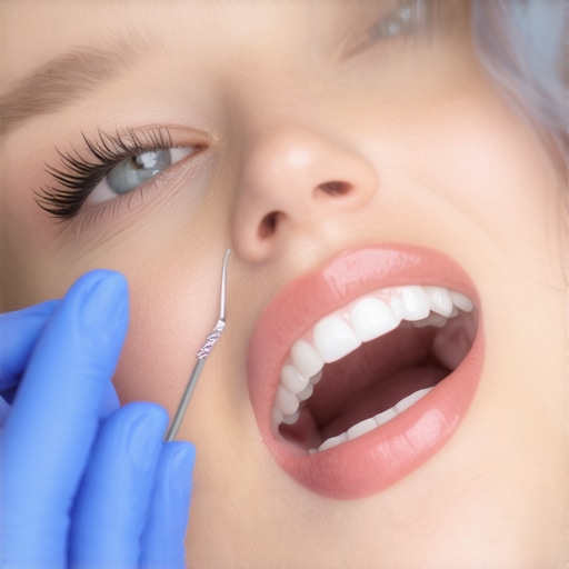 A dentist applying whitening gel to a patient's teeth during a procedure.