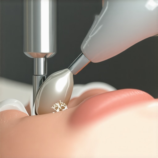Close-up of dental examination revealing a cracked tooth.