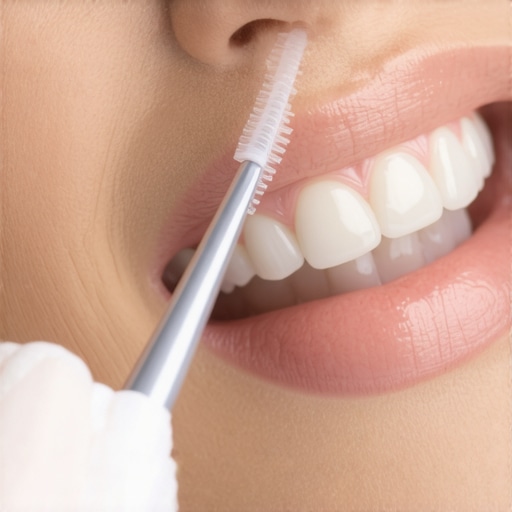 Person using a water flosser to clean around veneers and braces for better oral hygiene.