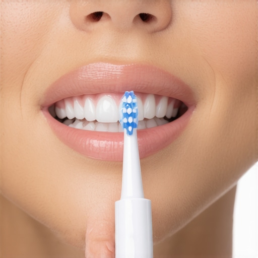 Person brushing teeth with a Sonicare electric toothbrush for optimal oral health.