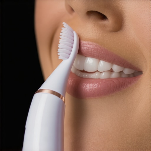 Electric toothbrush gently cleaning gums with proper technique