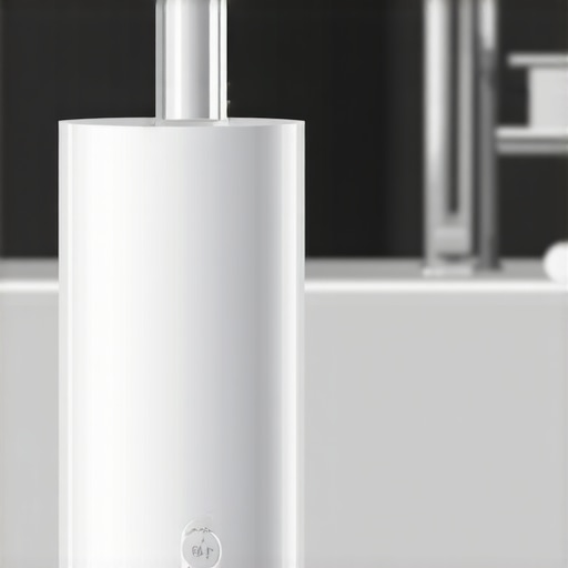 High-tech Water Flosser for Dental Maintenance A sleek electric water flosser device on a bathroom counter, ready for use.
