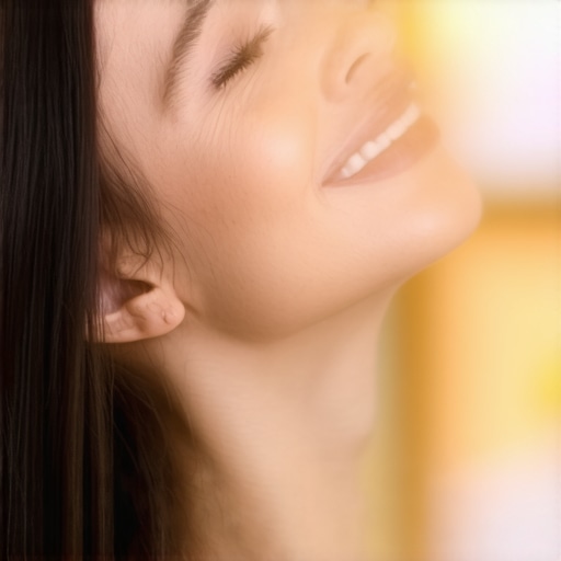 Person gently stretching jaw muscles with hands in a well-lit room.