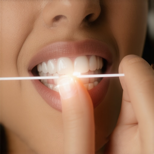 An illustration of a person flossing gently between teeth to promote healthy gums.