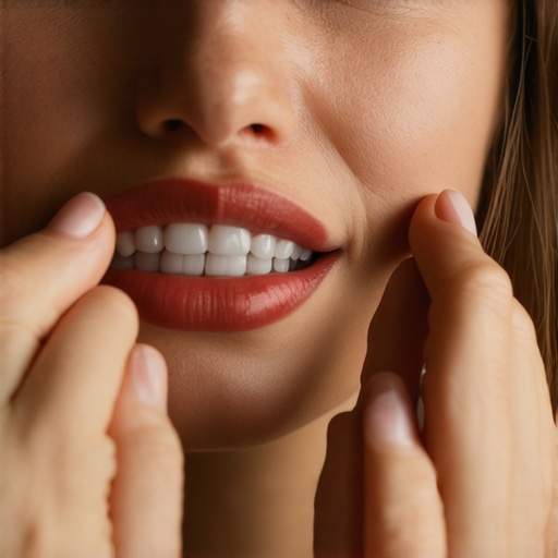 Self-Assessment of Gum Health Person inspecting their gums using a mirror to check for irritation or inflammation.