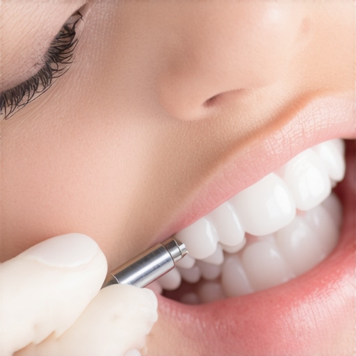 Ultrasonic Dental Scaling at the Clinic Dentist using ultrasonic scaler during cleaning to demonstrate advanced dental technology.