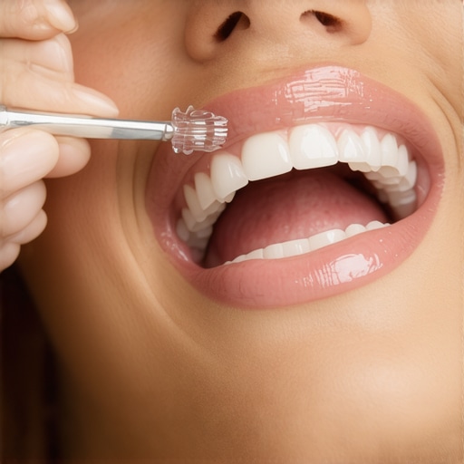 Dentist applying fluoride treatment during dental check-up
