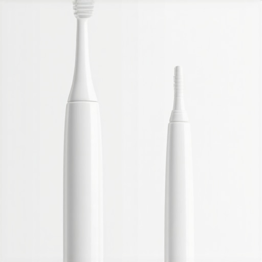 Electric toothbrush and whitening pen ready for use on a bathroom counter.