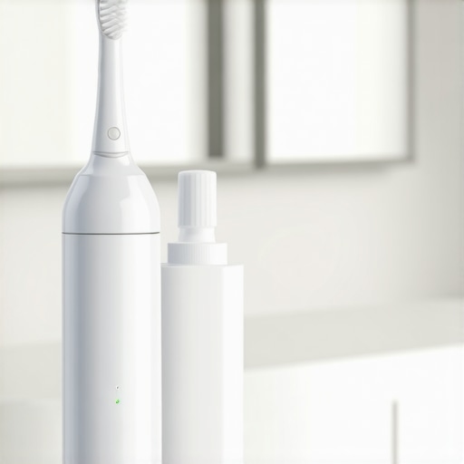 Electric toothbrush and water flosser on bathroom counter, representing oral hygiene tools.