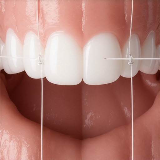 A person using dental floss with a floss threader to clean under a permanent retainer wire