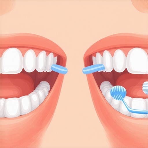 Correct Oral Hygiene Techniques A diagram demonstrating gentle circular brushing and proper flossing to protect gums