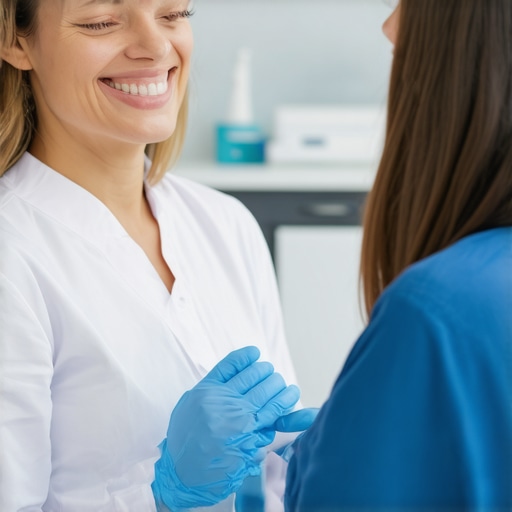 Expert Dental Consultation Dentist discussing treatment plans with a patient in a modern clinic