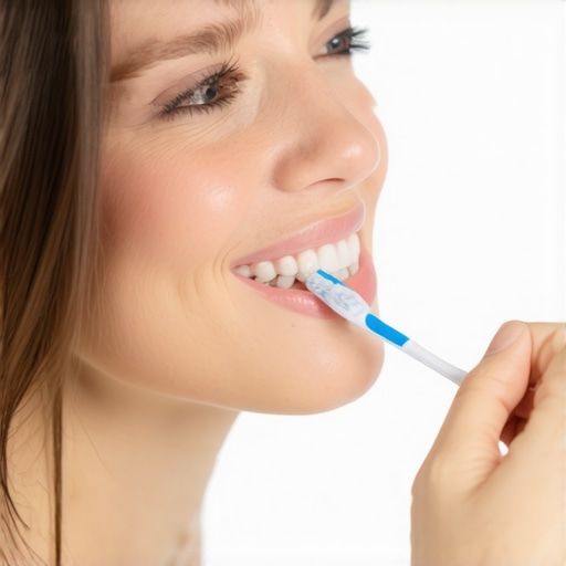 Person brushing teeth gently with soft toothbrush to protect sensitive gums.