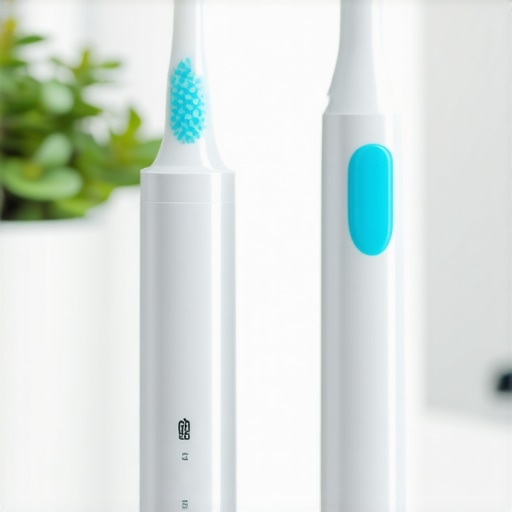 Ultrasonic toothbrush and water flosser on a bathroom counter, emphasizing effective dental care tools.