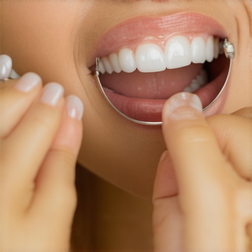 Inspecting Teeth for Cavities Person examining their teeth in natural light with a mirror, highlighting dental self-assessment.