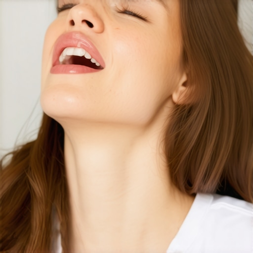 Person gently stretching jaw muscles as a relaxation technique after dental treatment