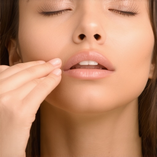 Person performing jaw relaxation exercises to reduce TMJ clicking.